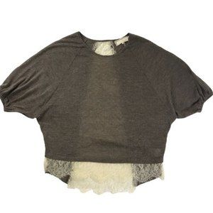 Anthropologie A'reve Lace Mesh Layered Short Sleeve Lace Blouse Size L NWOT